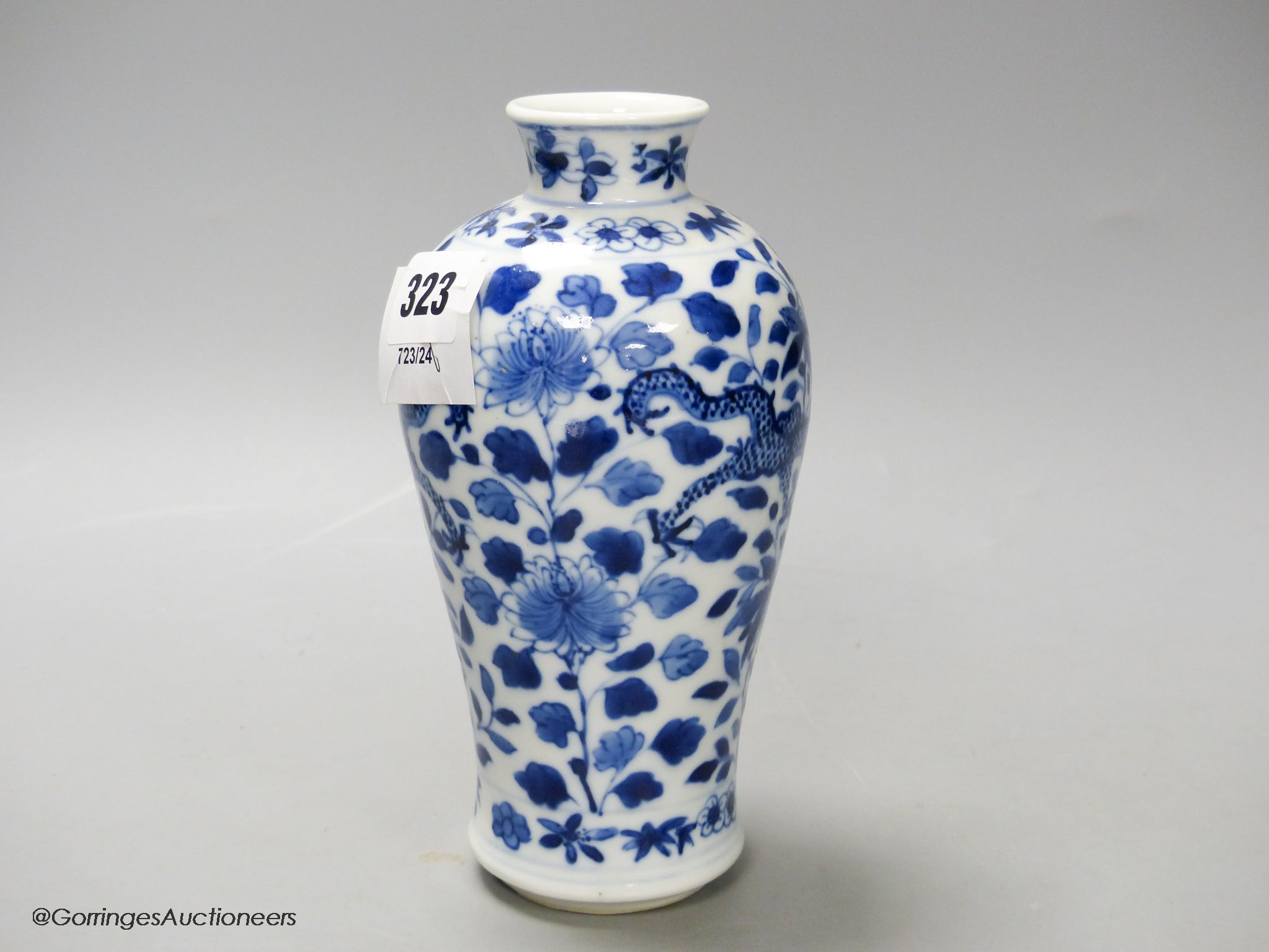 A late 19th century Chinese blue and white dragon vase, height 18cm